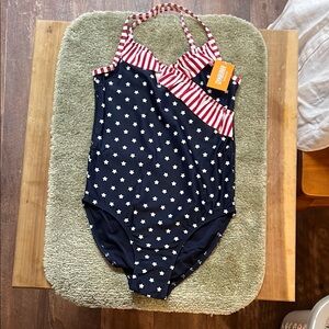 Girls size 12 Gymboree brand red, white and blue with stars one piece swimsuit